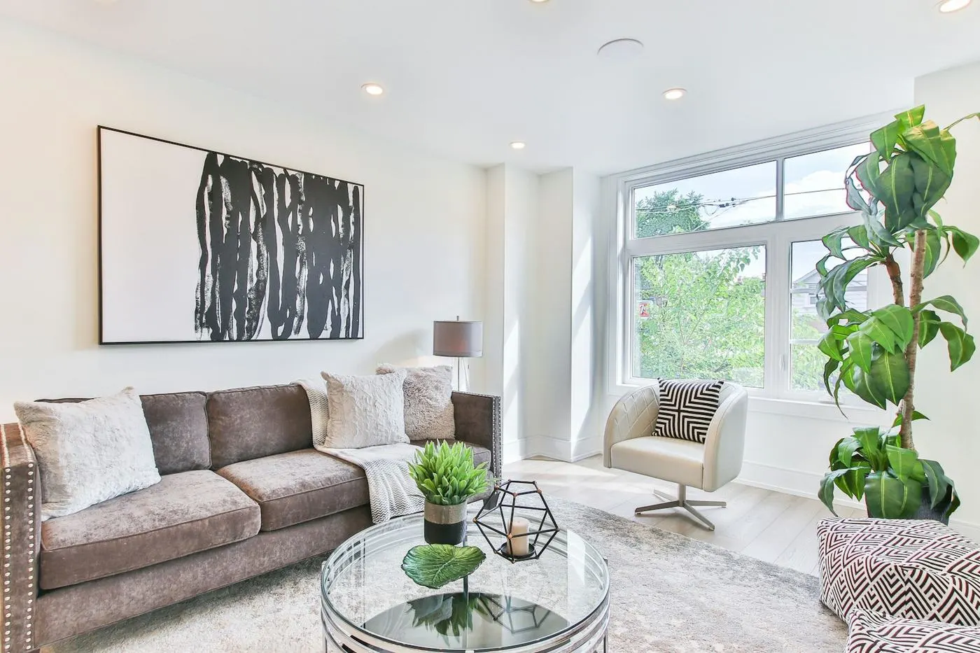 Freshly renovated condo interior with new flooring